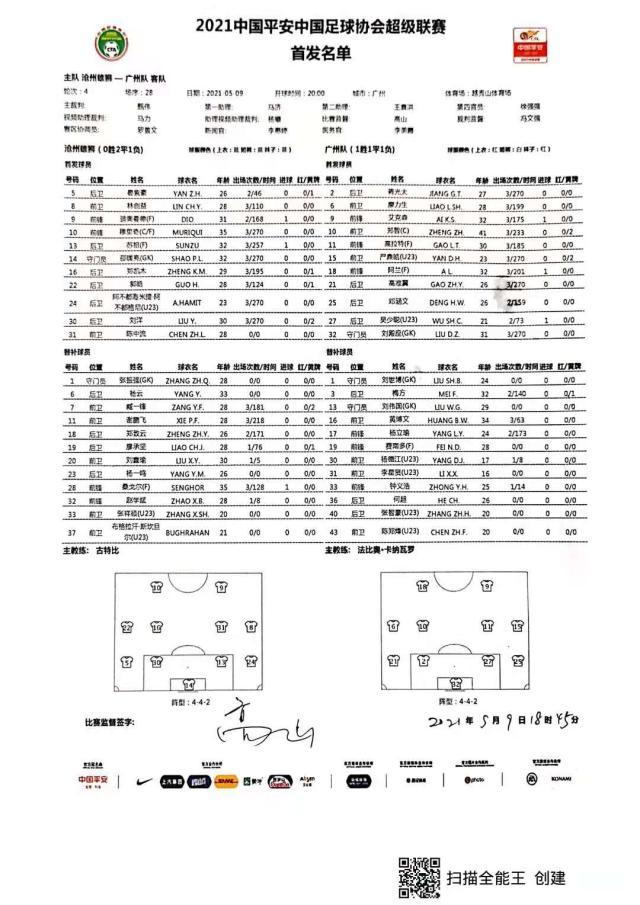 九游（中国）-沧州雄狮vs广州队首发：艾哈因伤缺战 费南多替补